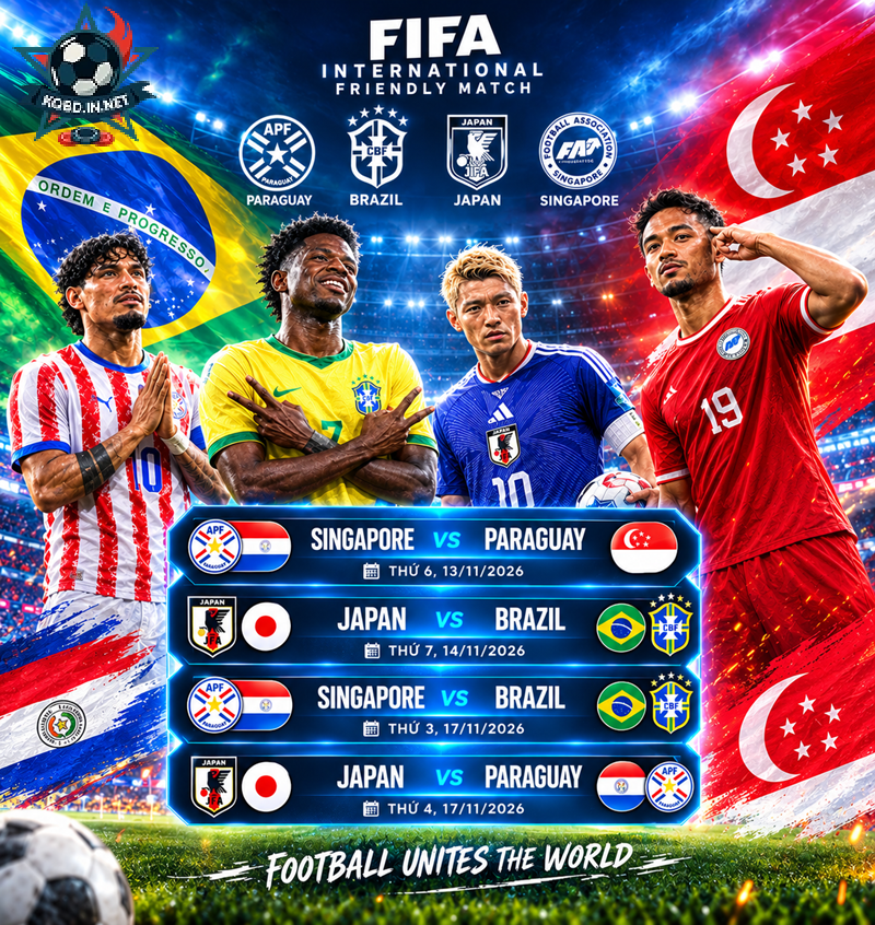 Lịch thi đấu giao hữu của Singapore và Brazil